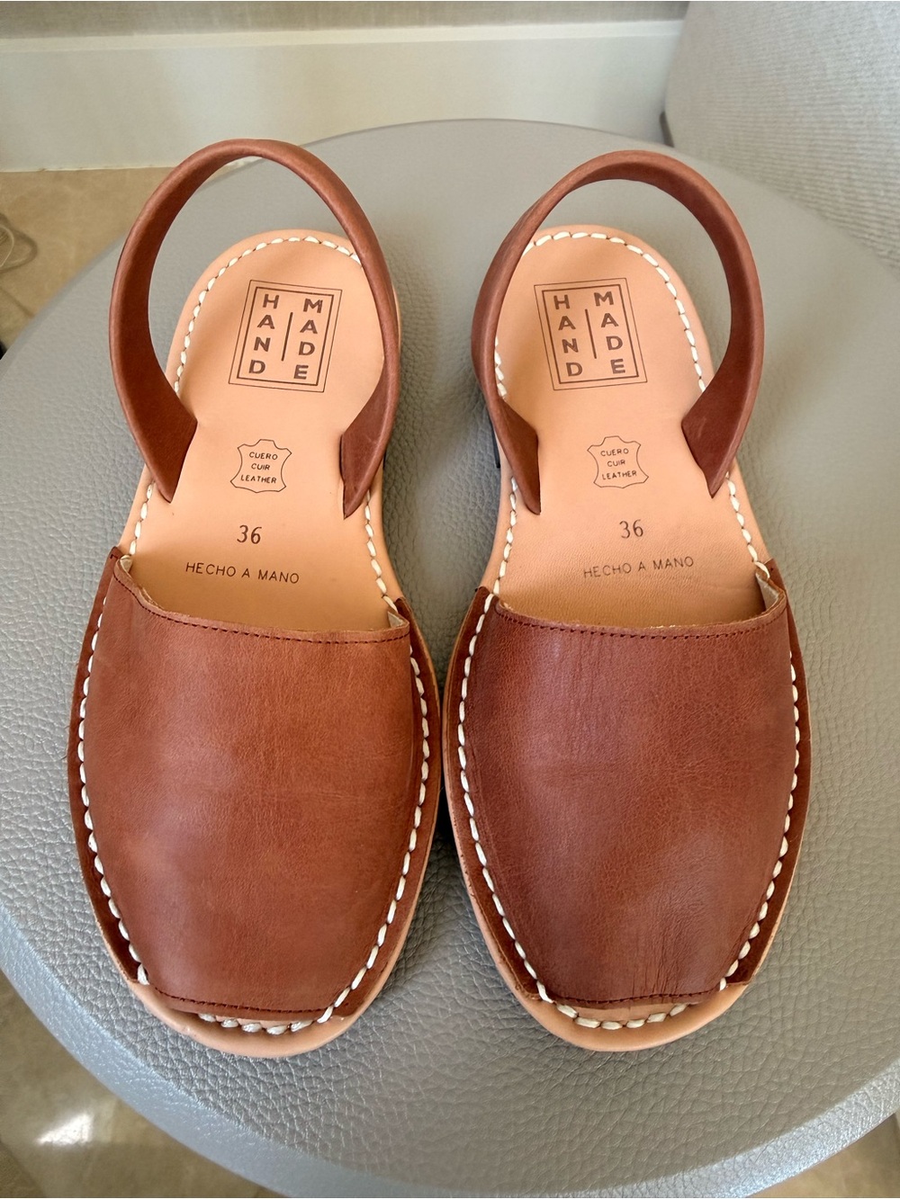Handmade Menorca Leather Slingback Sandals in Brown